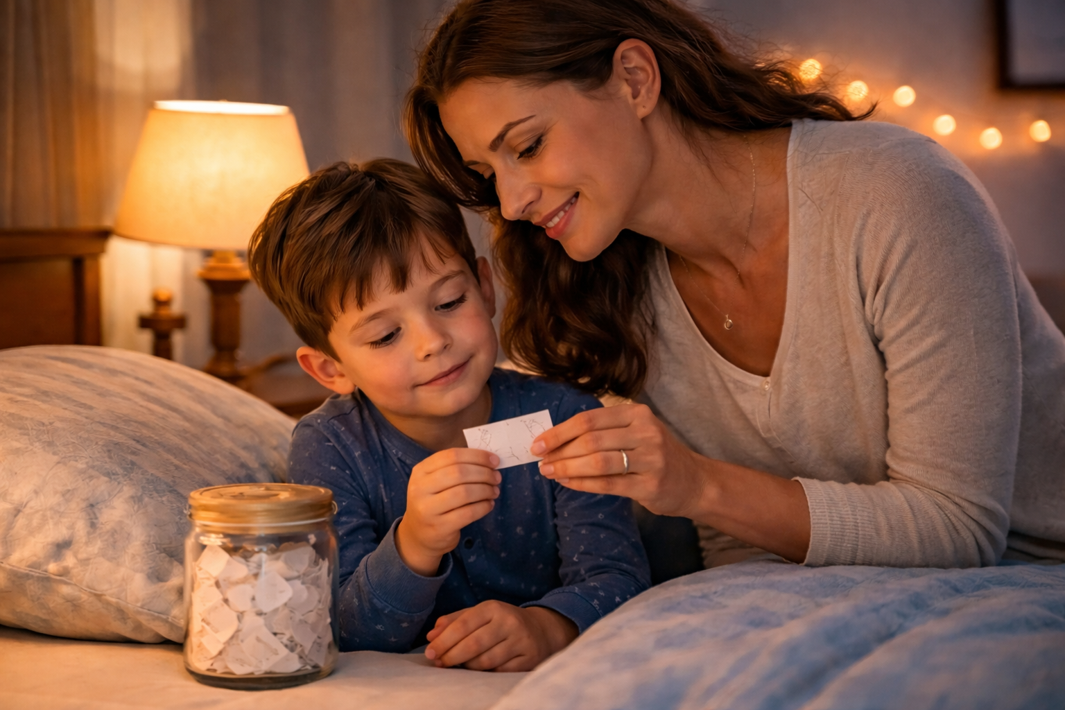 Mãe e filho em momento de oração